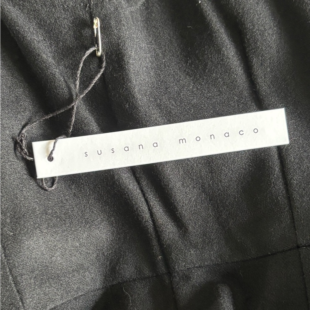Susana Monaco | Black Wool Midi Dress with Pockets and Lace Collar Detail - Picture 6 of 7